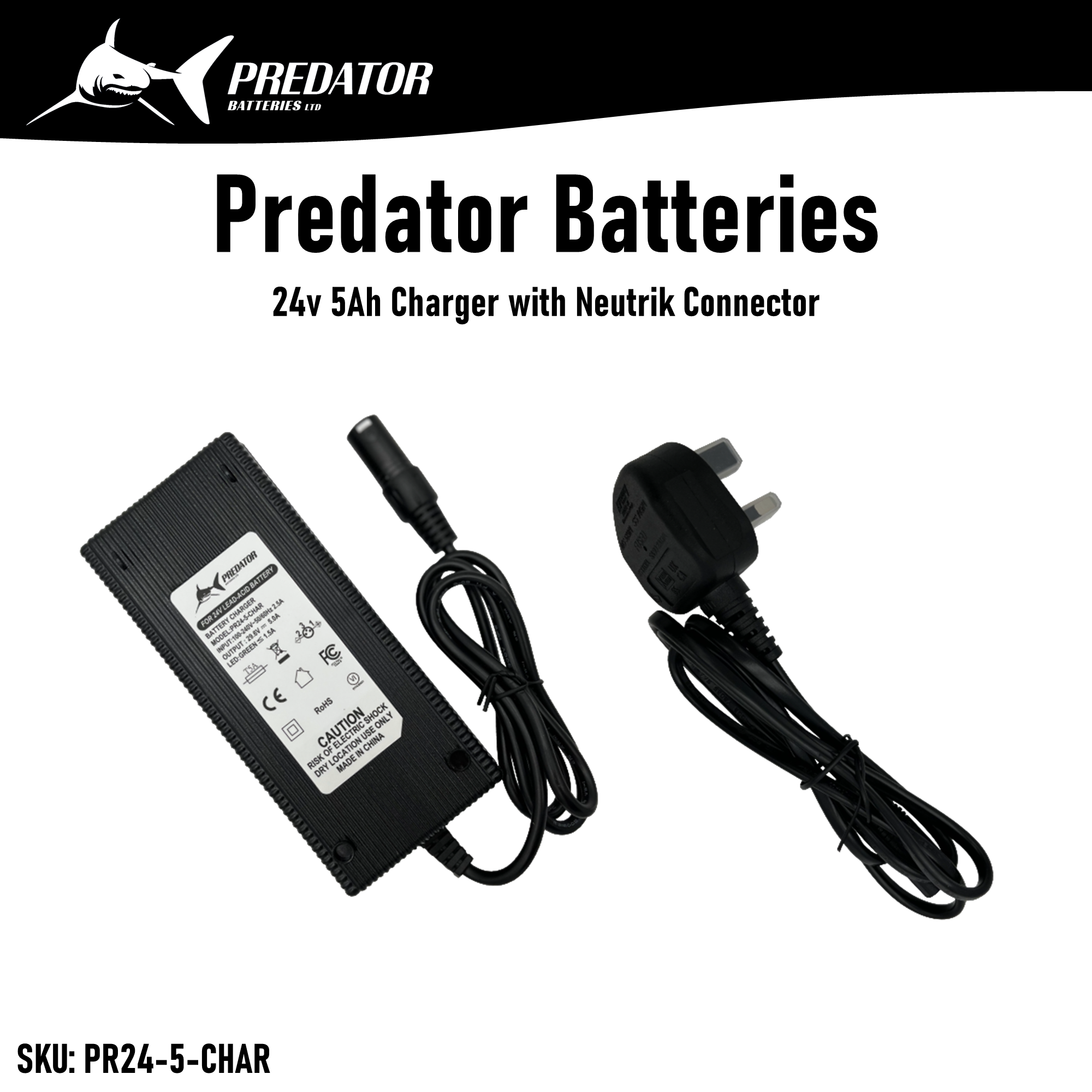 24v 5Ah Predator Batteries Automatic 3 Stage Charger with Neutrik Connector