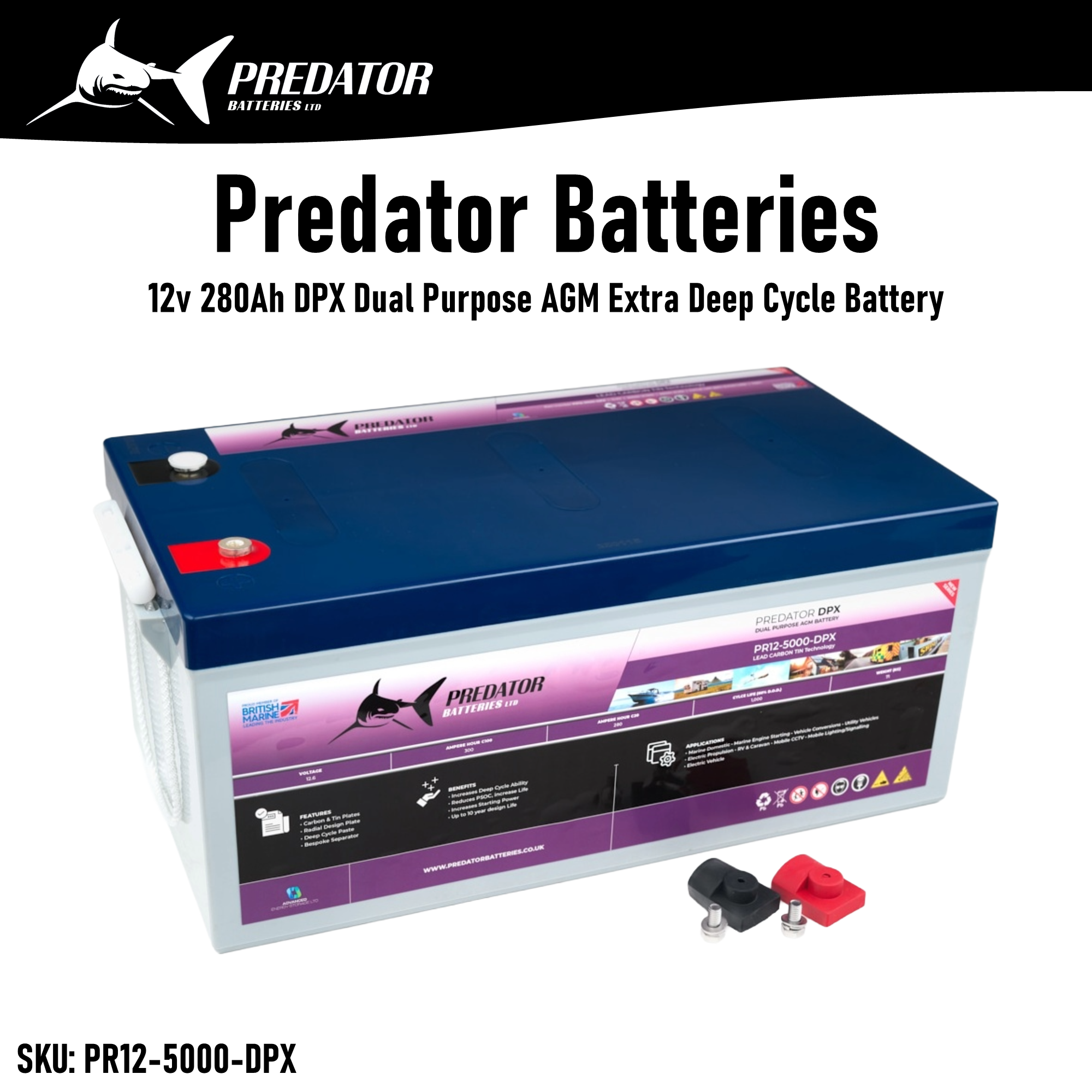 12v 280Ah DPX Dual Purpose AGM Extra Deep Cycle Battery