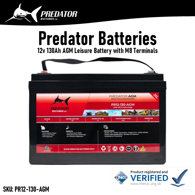 12V 130Ah Predator Batteries AGM Leisure Battery