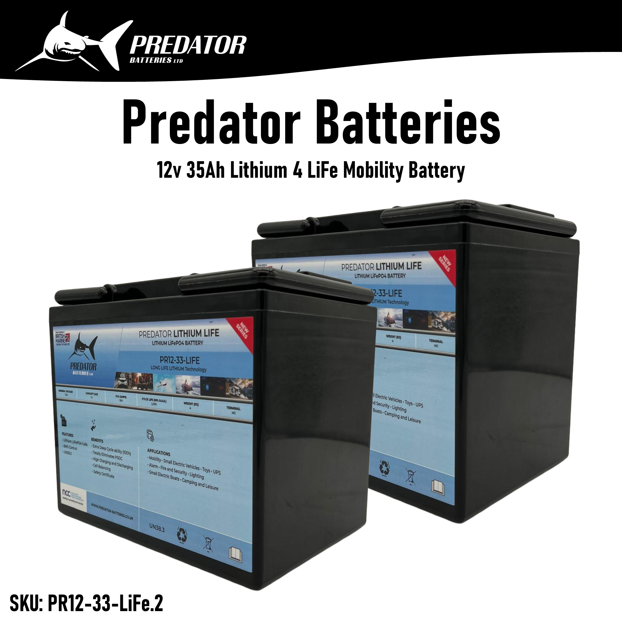 Predator Batteries 12v 35Ah Lithium 4 LiFe Mobility Battery – 3 Year Guarantee