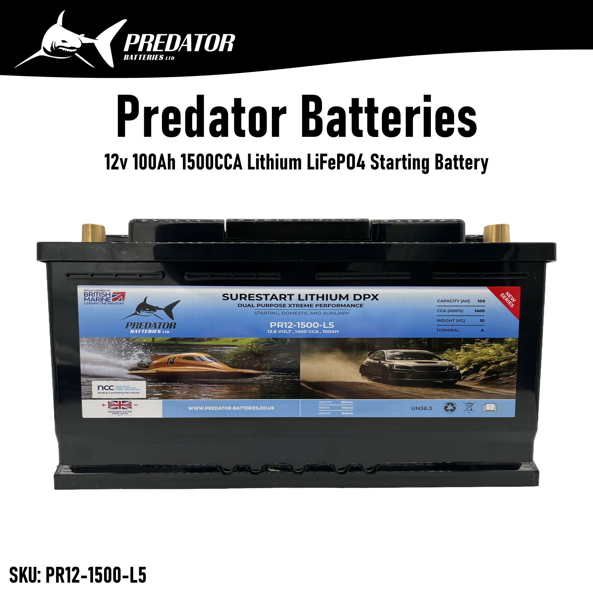 12v 100Ah 1500CCA 4000 Cycle LiFePO4 Vehicle Starting Battery