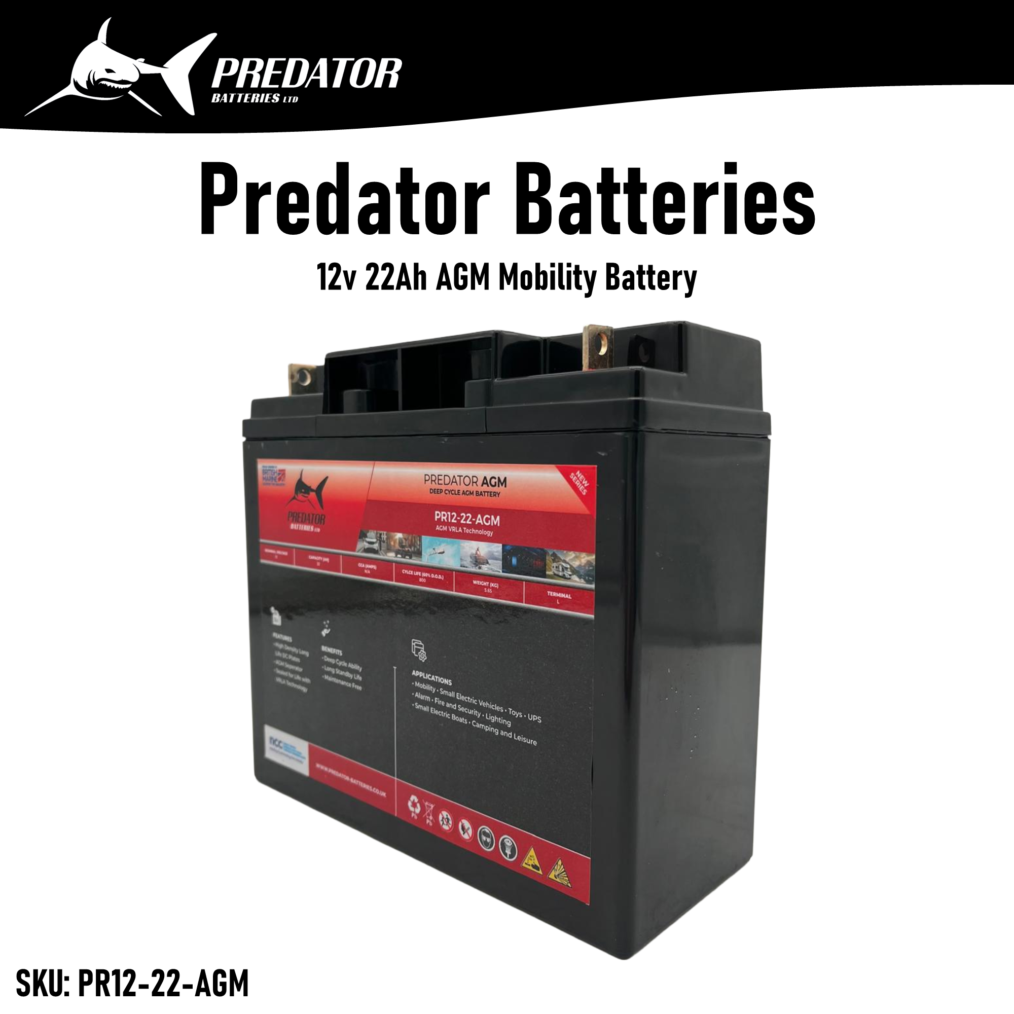 12v 22Ah Predator Batteries AGM Battery