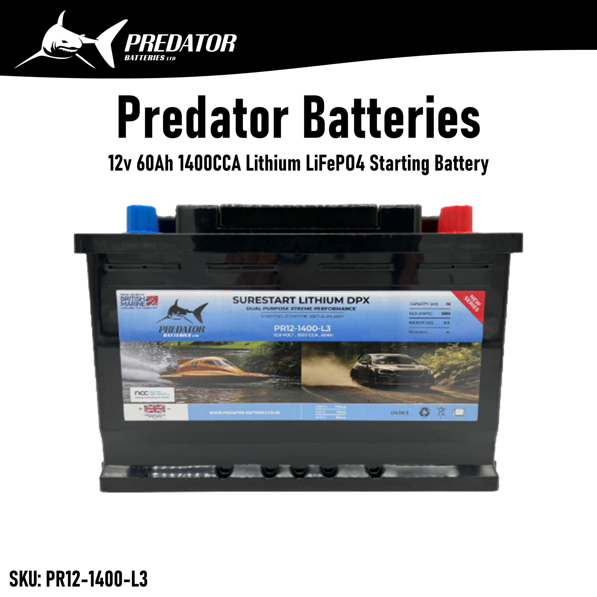 12v 60Ah 1400CCA 4000 Cycle LiFePO4 Vehicle Starting Battery