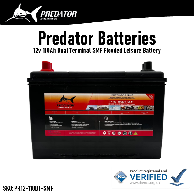 12V 110Ah Predator Batteries Sealed Lead Acid Dual Terminal Leisure Battery